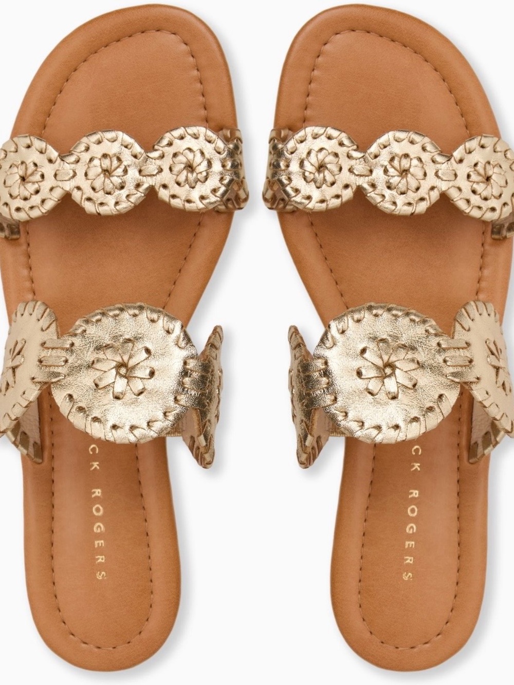 Jack Rogers Gold Leather Double Medallion Slide Sandals